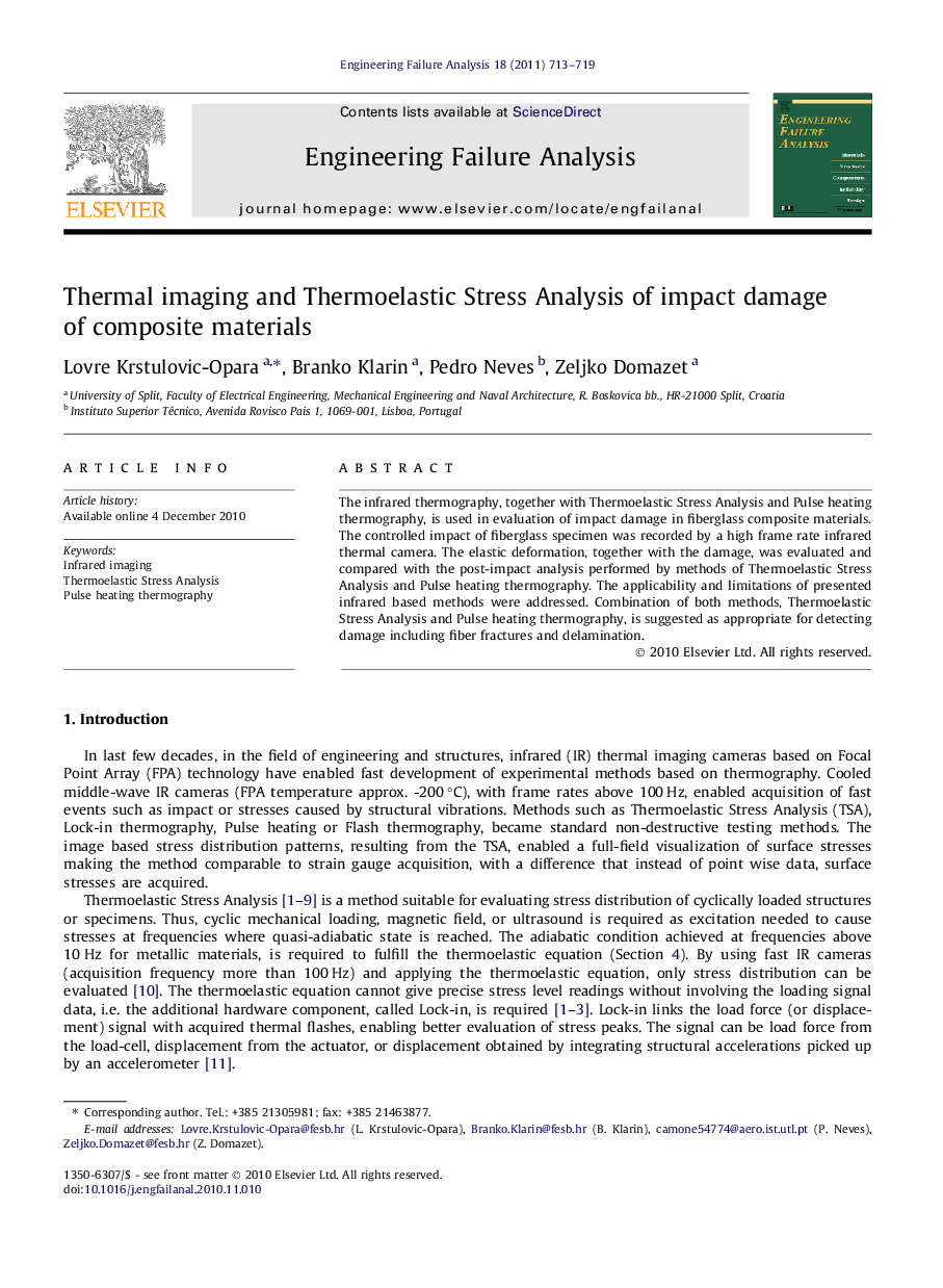 Thermal imaging and Thermoelastic Stress Analysis of impact damage of composite materials