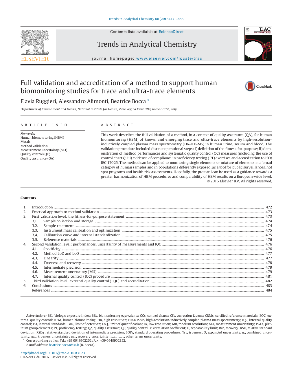 Full validation and accreditation of a method to support human biomonitoring studies for trace and ultra-trace elements