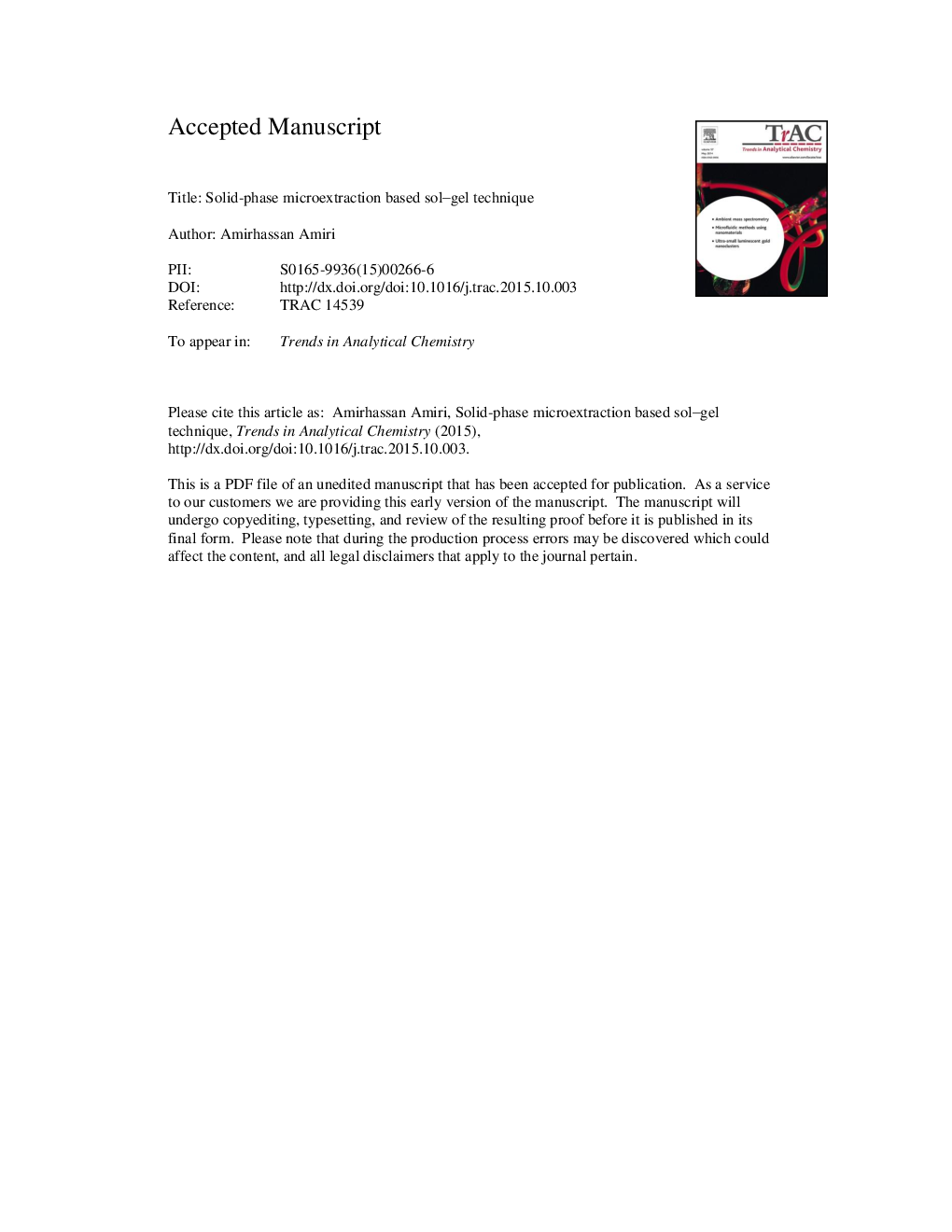 Solid-phase microextraction-based sol-gel technique