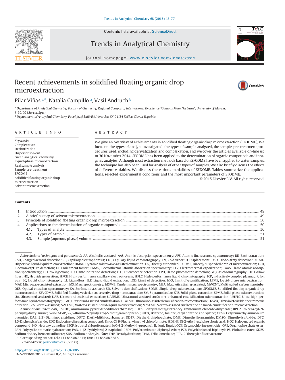 Recent achievements in solidified floating organic drop microextraction