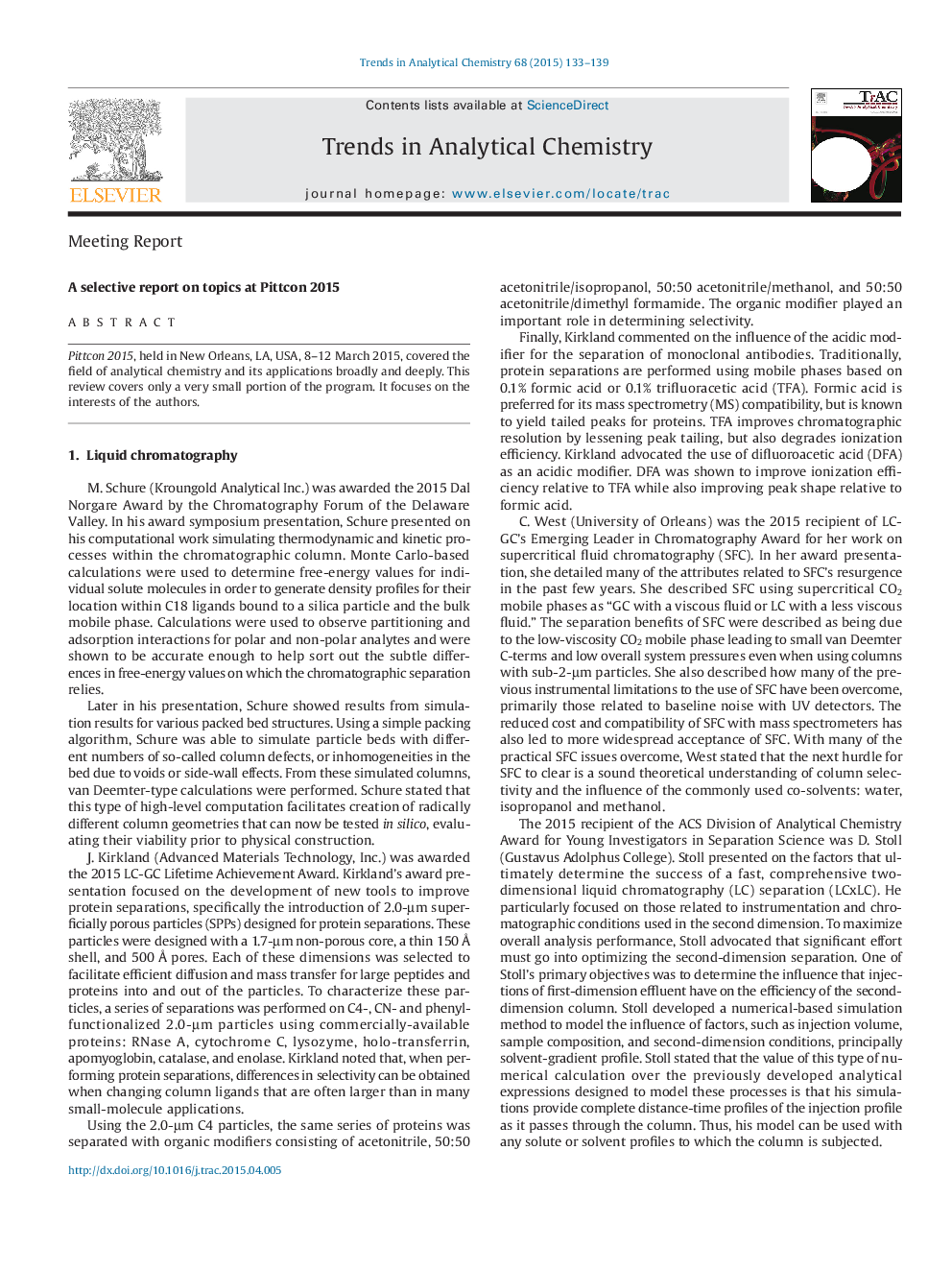 A selective report on topics at Pittcon 2015