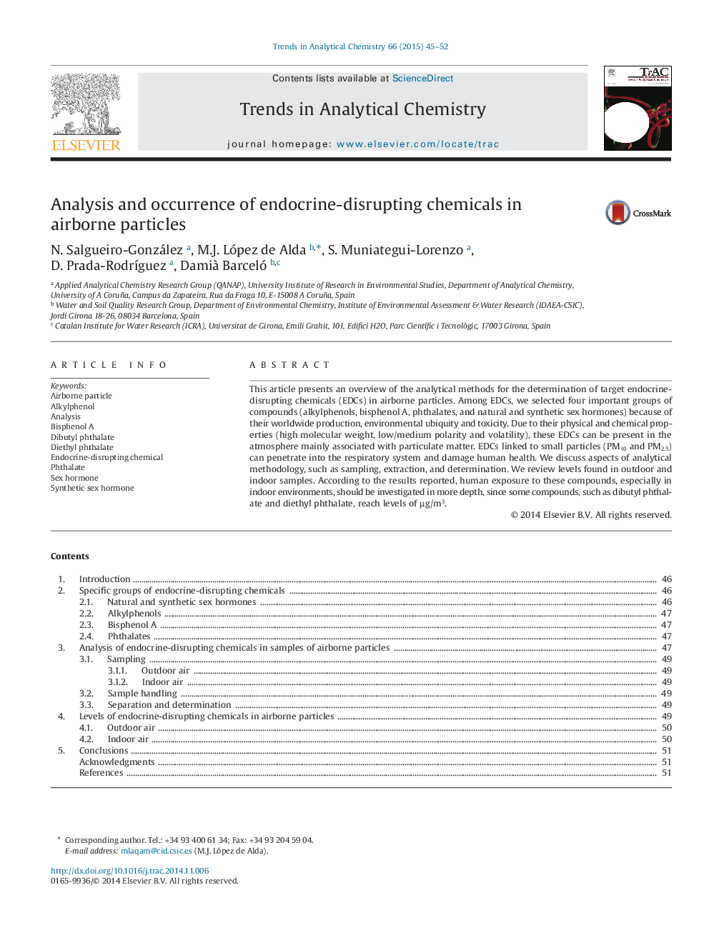 Analysis and occurrence of endocrine-disrupting chemicals in airborne particles