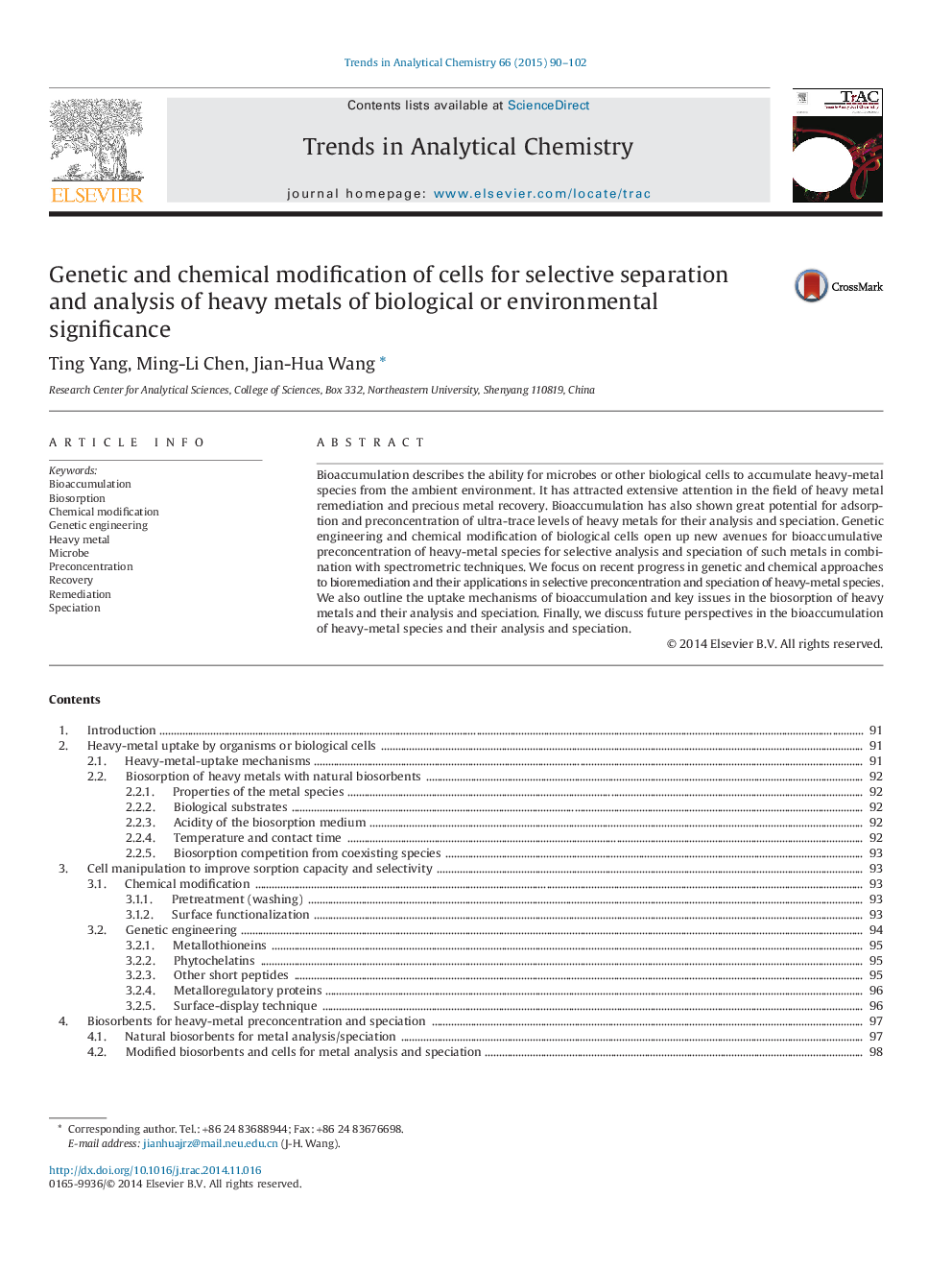 Genetic and chemical modification of cells for selective separation and analysis of heavy metals of biological or environmental significance