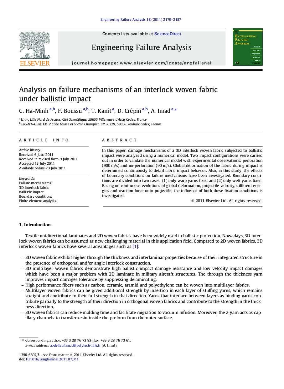 Analysis on failure mechanisms of an interlock woven fabric under ballistic impact