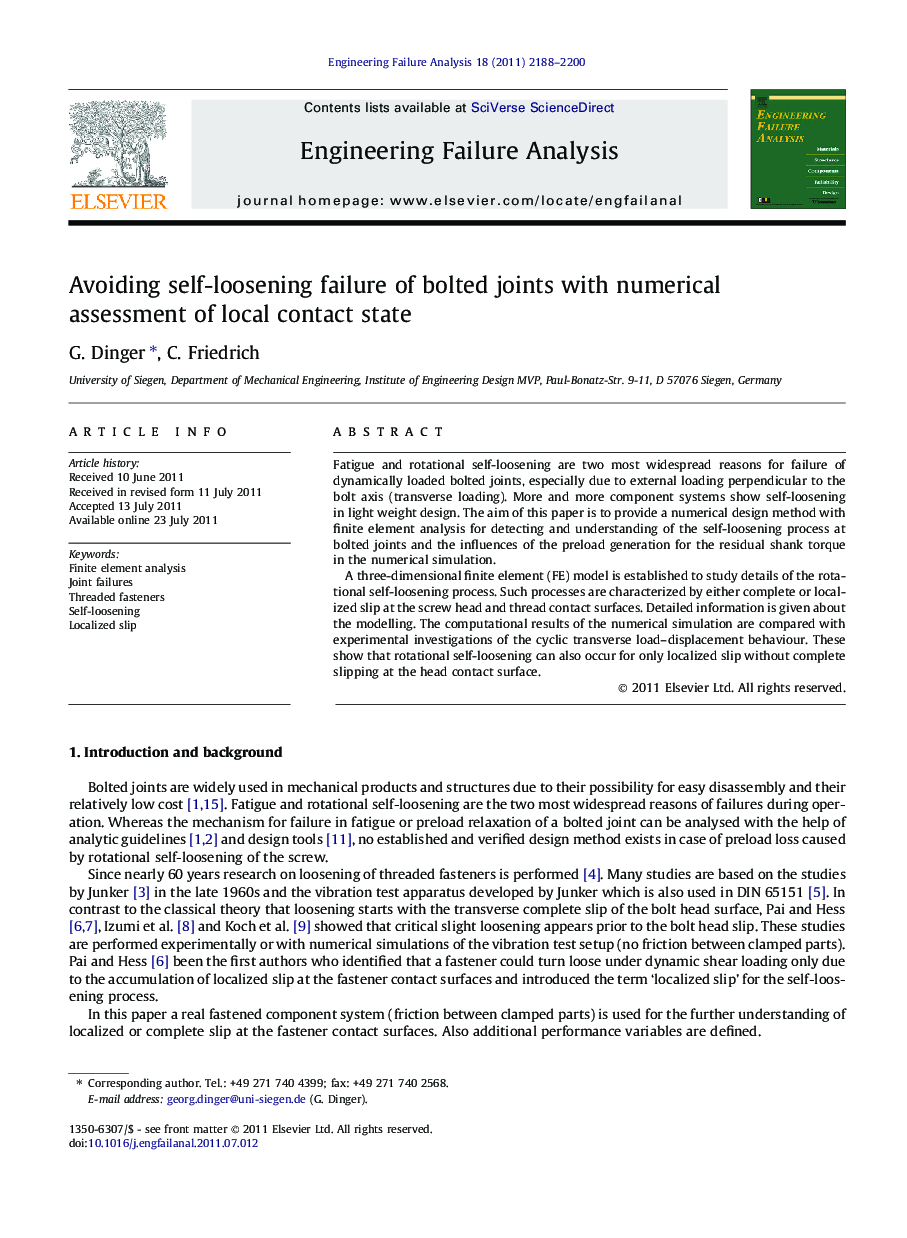 Avoiding self-loosening failure of bolted joints with numerical assessment of local contact state