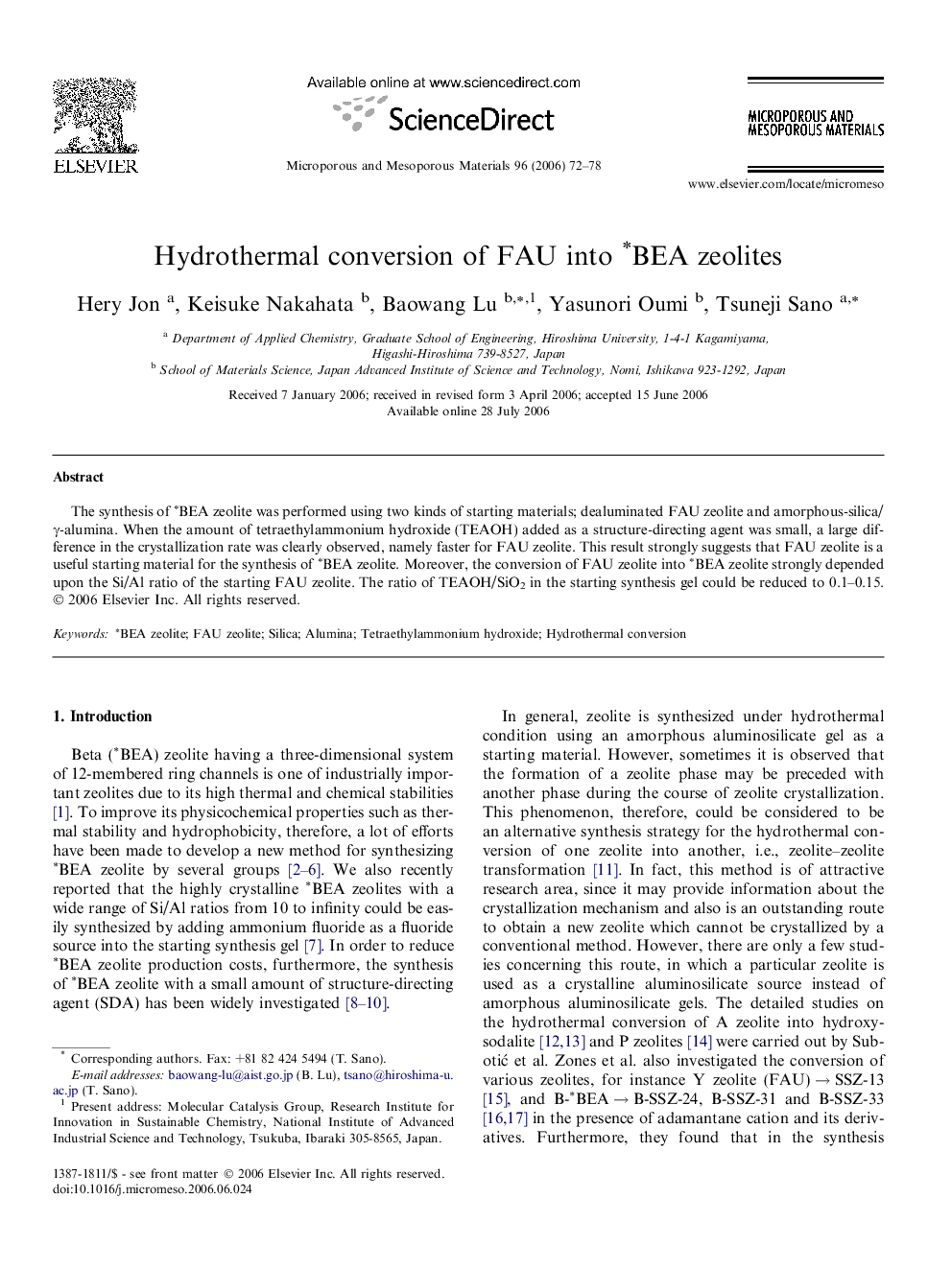 Hydrothermal conversion of FAU into ∗BEA zeolites