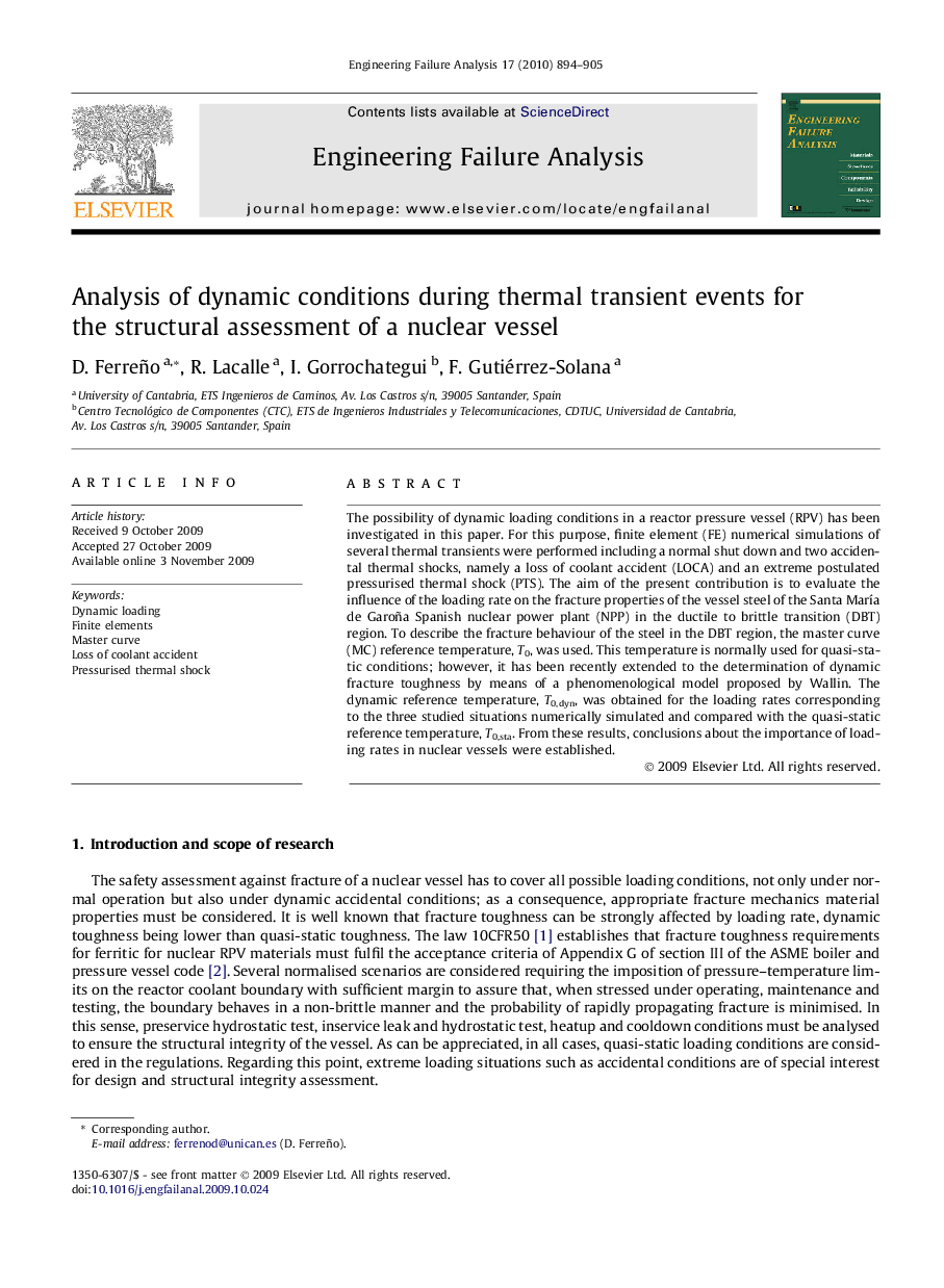 Analysis of dynamic conditions during thermal transient events for the structural assessment of a nuclear vessel