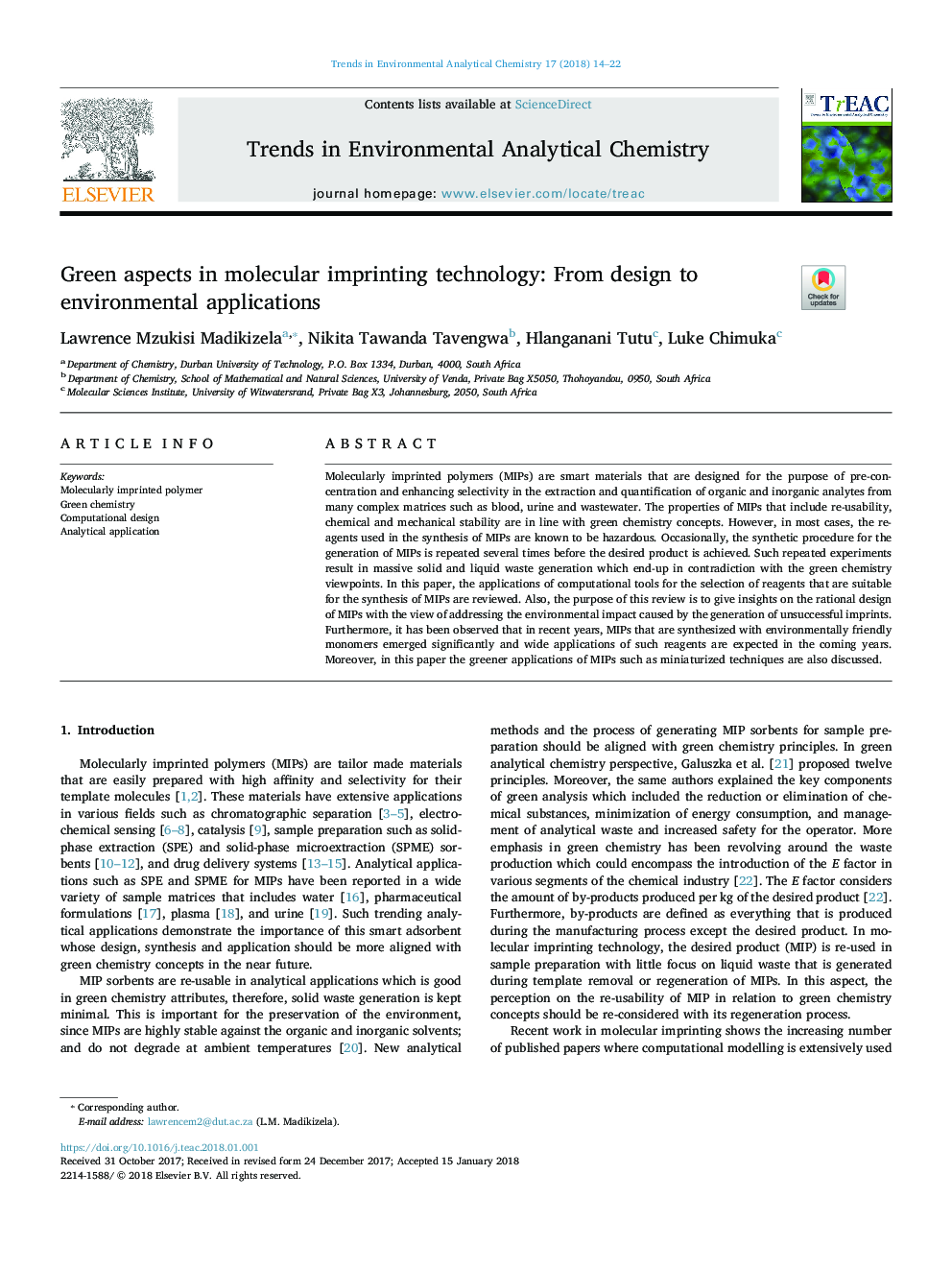 Green aspects in molecular imprinting technology: From design to environmental applications