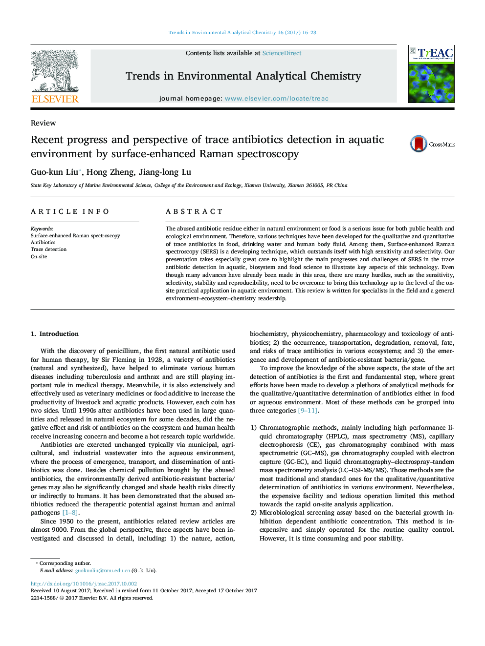 Recent progress and perspective of trace antibiotics detection in aquatic environment by surface-enhanced Raman spectroscopy