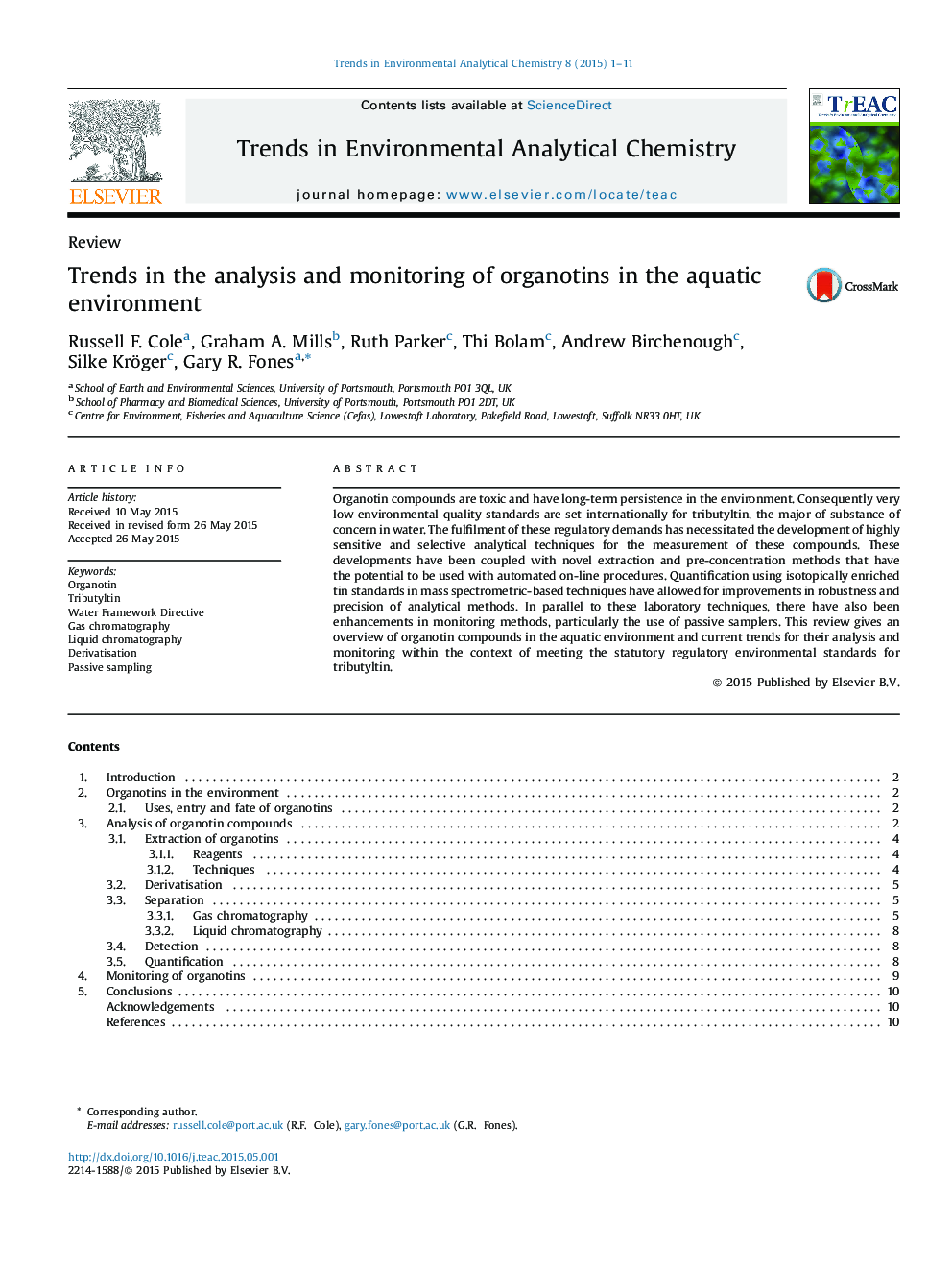 Trends in the analysis and monitoring of organotins in the aquatic environment