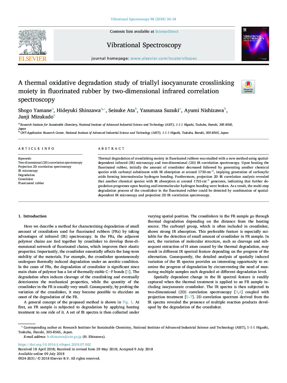 A thermal oxidative degradation study of triallyl isocyanurate crosslinking moiety in fluorinated rubber by two-dimensional infrared correlation spectroscopy