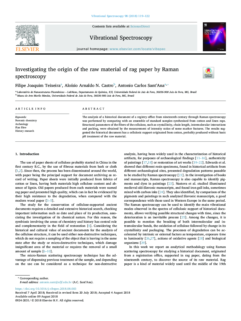 Investigating the origin of the raw material of rag paper by Raman spectroscopy