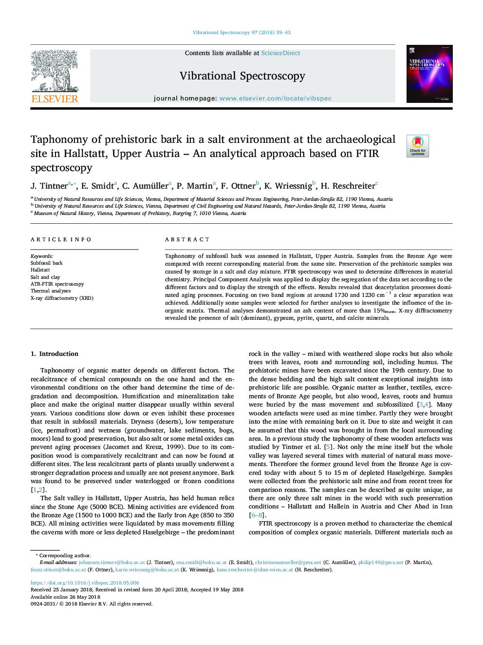 Taphonomy of prehistoric bark in a salt environment at the archaeological site in Hallstatt, Upper Austria - An analytical approach based on FTIR spectroscopy