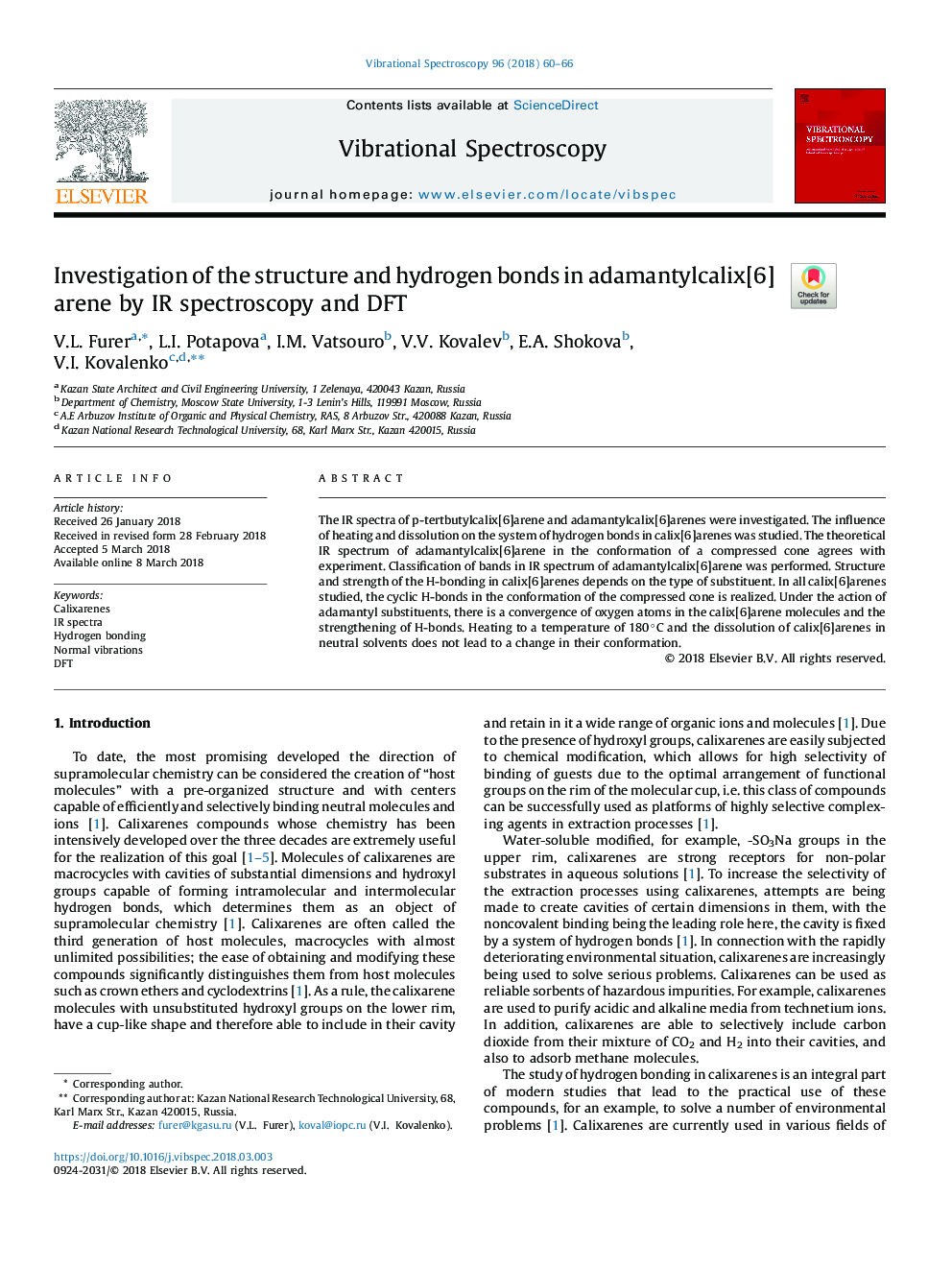 Investigation of the structure and hydrogen bonds in adamantylcalix[6]arene by IR spectroscopy and DFT