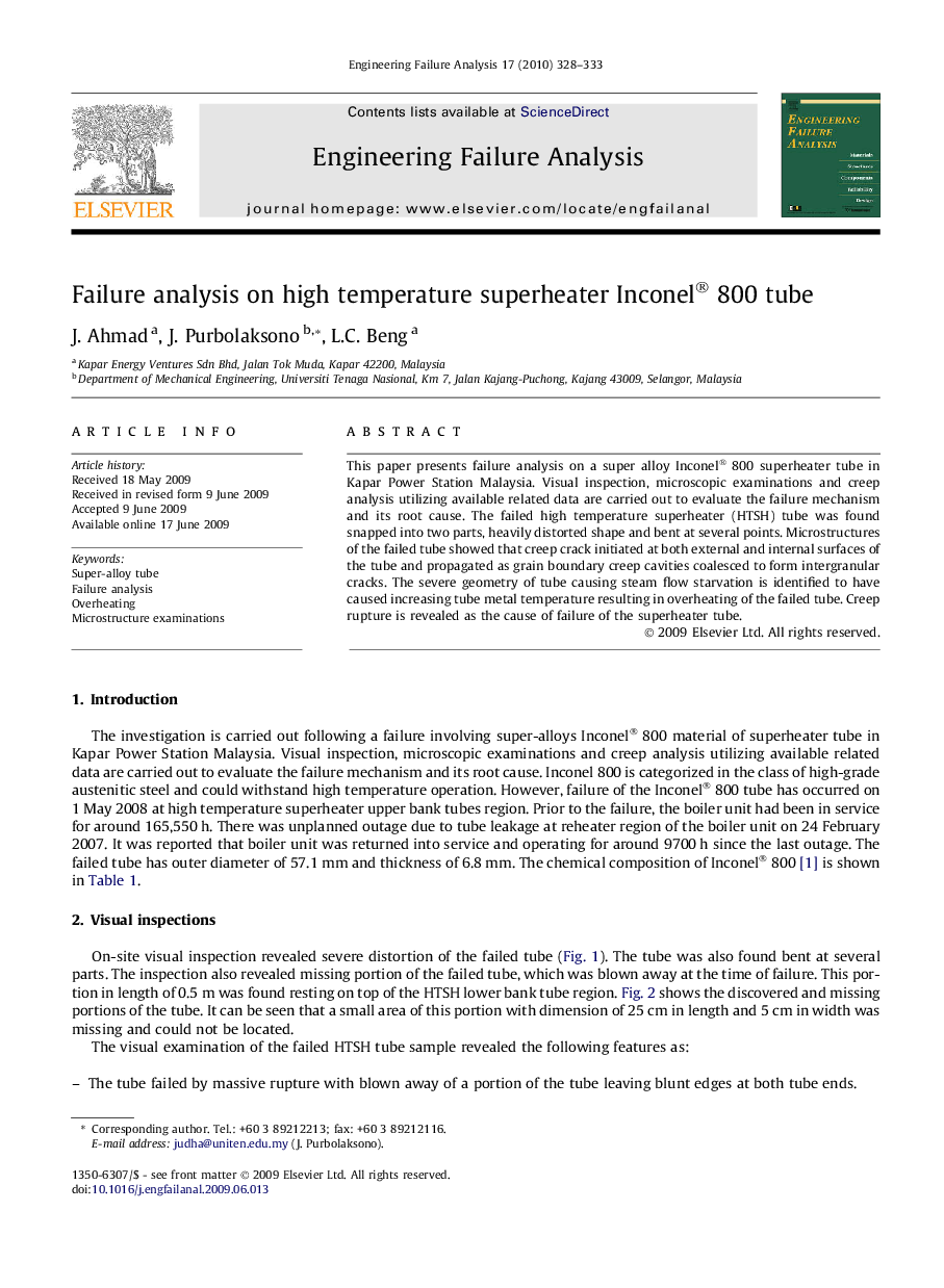 Failure analysis on high temperature superheater Inconel® 800 tube