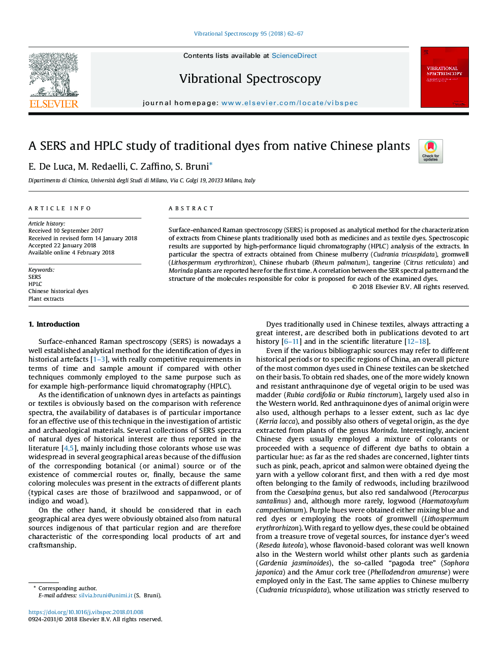 A SERS and HPLC study of traditional dyes from native Chinese plants