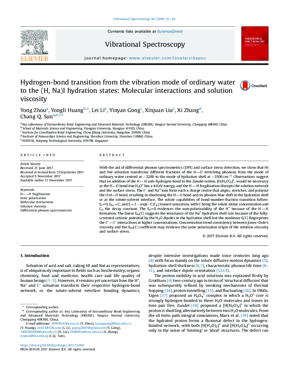 Hydrogen-bond transition from the vibration mode of ordinary water to the (H, Na)I hydration states: Molecular interactions and solution viscosity