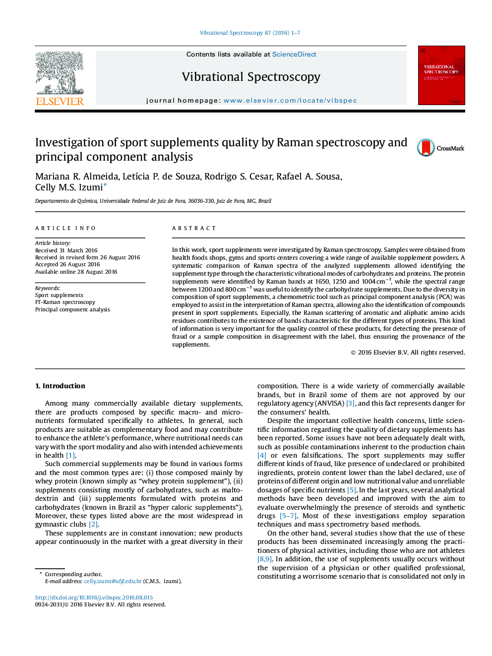 Investigation of sport supplements quality by Raman spectroscopy and principal component analysis