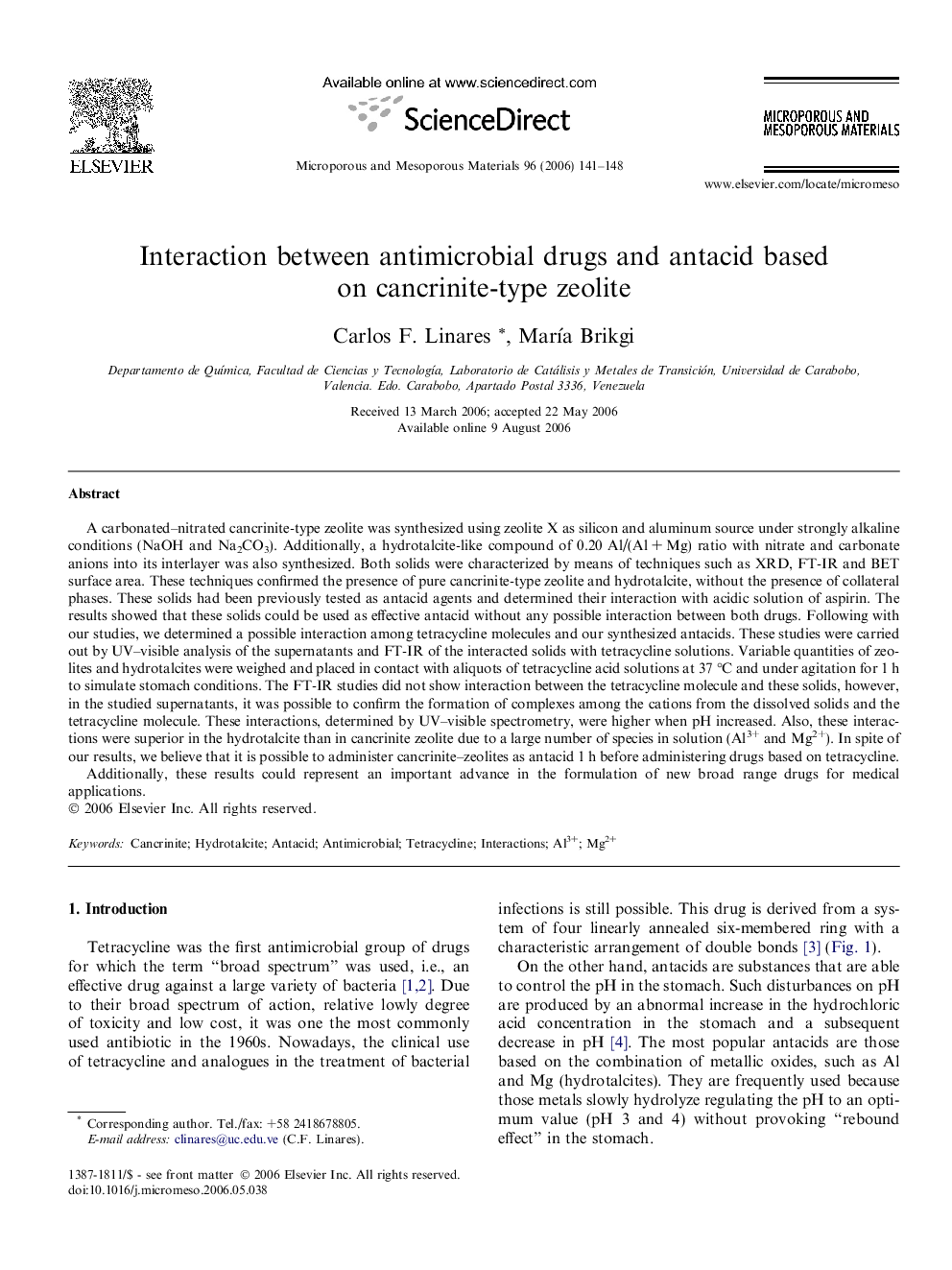 Interaction between antimicrobial drugs and antacid based on cancrinite-type zeolite