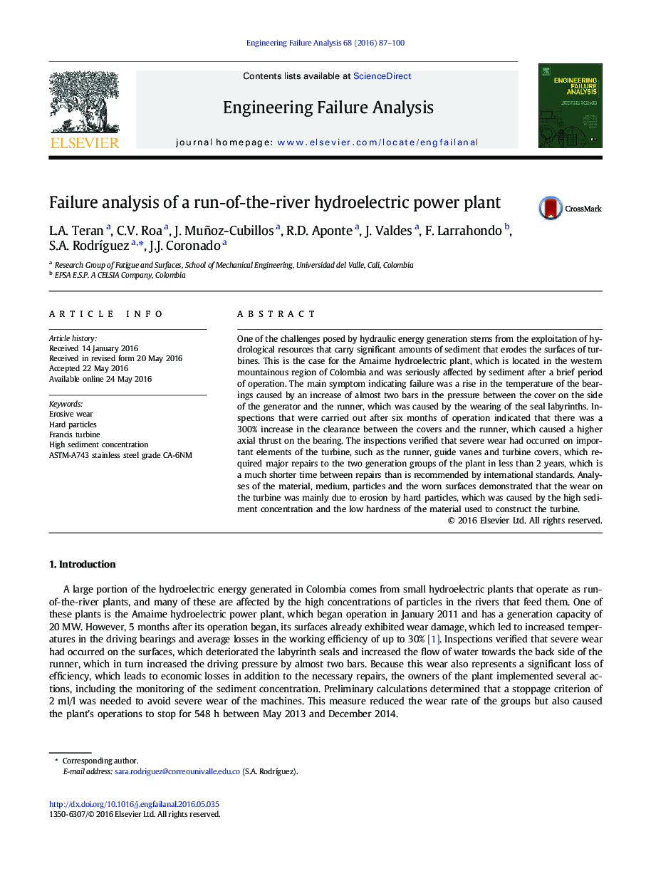 Failure analysis of a run-of-the-river hydroelectric power plant