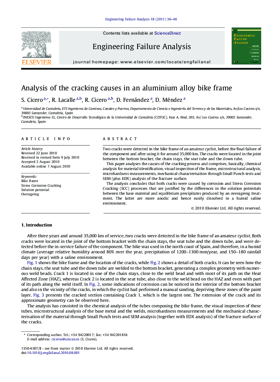 Analysis of the cracking causes in an aluminium alloy bike frame