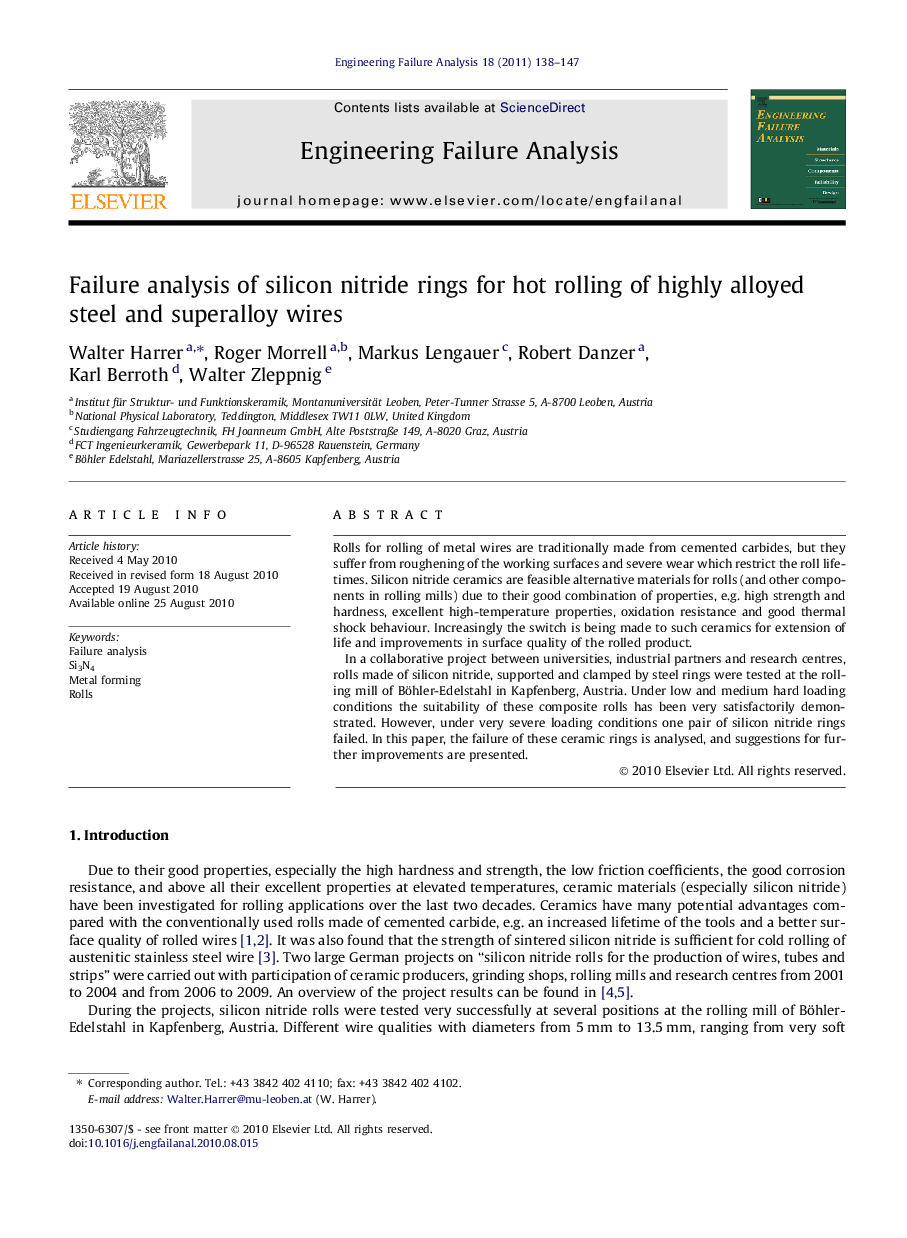 Failure analysis of silicon nitride rings for hot rolling of highly alloyed steel and superalloy wires