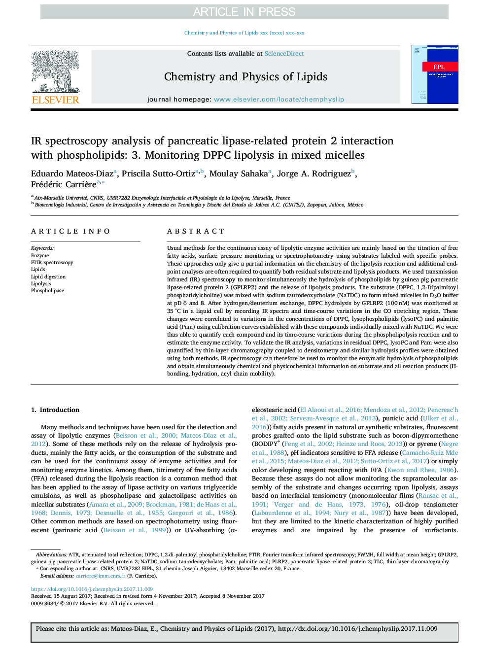 IR spectroscopy analysis of pancreatic lipase-related protein 2 interaction with phospholipids: 3. Monitoring DPPC lipolysis in mixed micelles