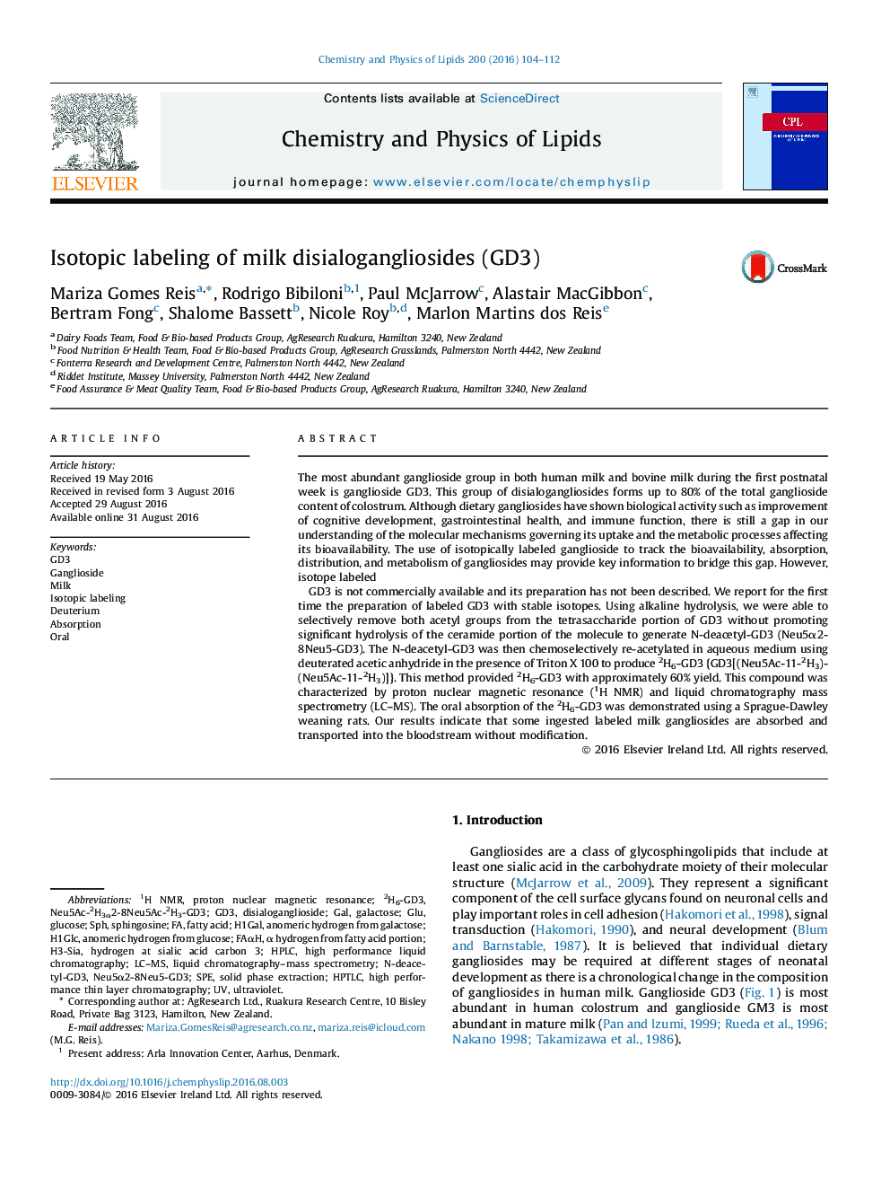 Isotopic labeling of milk disialogangliosides (GD3)