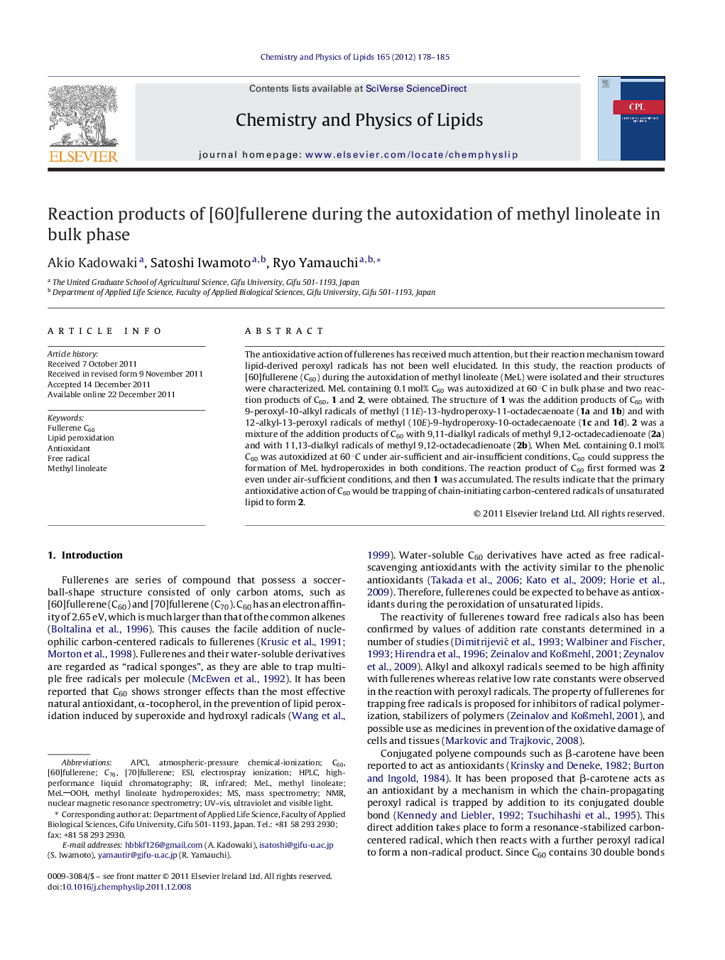 Reaction products of [60]fullerene during the autoxidation of methyl linoleate in bulk phase