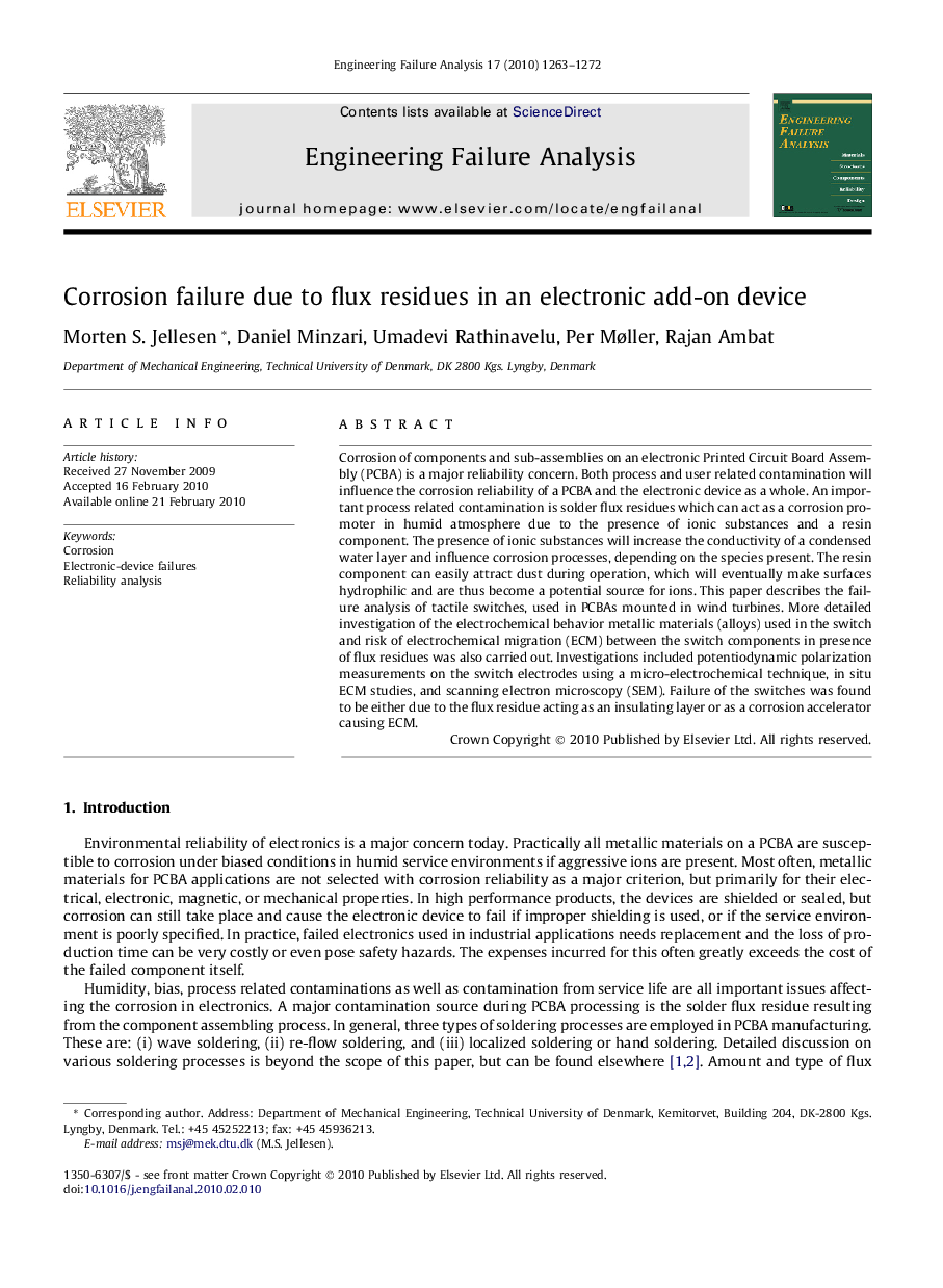 Corrosion failure due to flux residues in an electronic add-on device