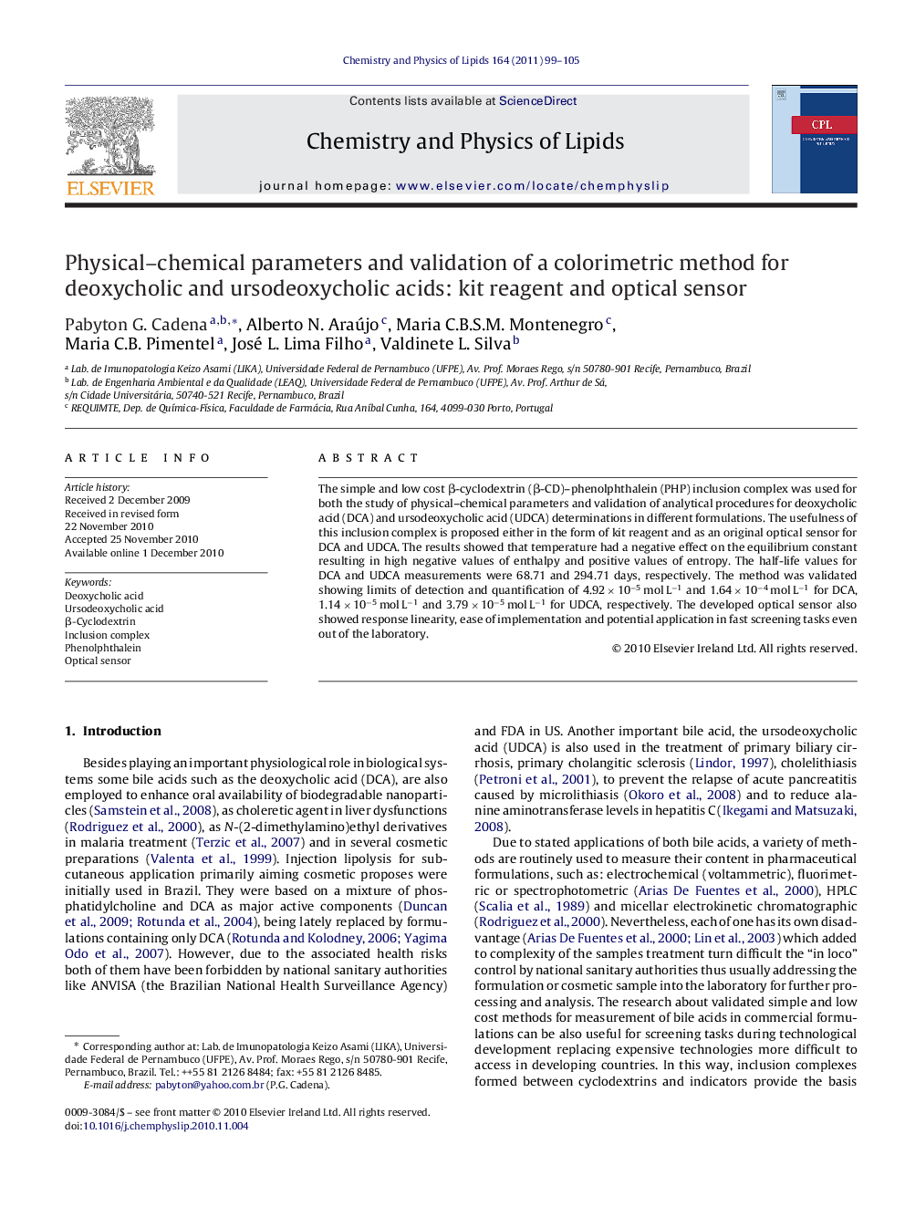 Physical-chemical parameters and validation of a colorimetric method for deoxycholic and ursodeoxycholic acids: kit reagent and optical sensor