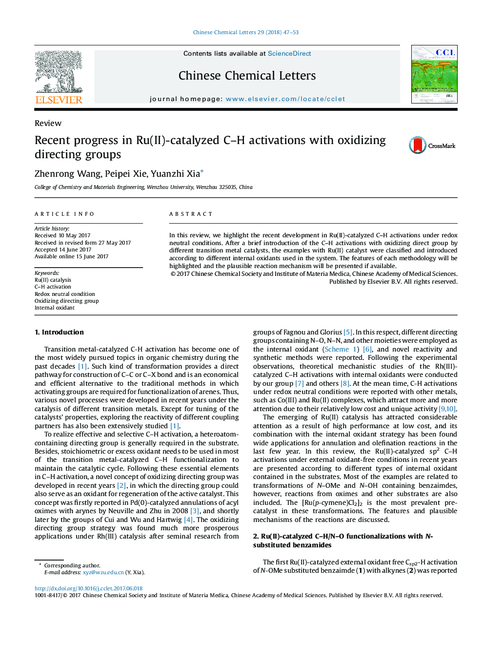 Recent progress in Ru(II)-catalyzed C-H activations with oxidizing directing groups