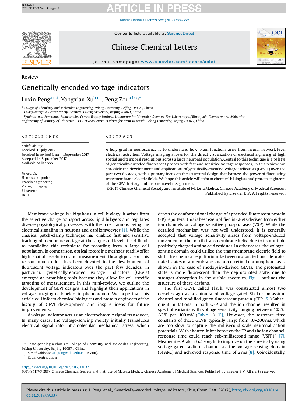 Genetically-encoded voltage indicators