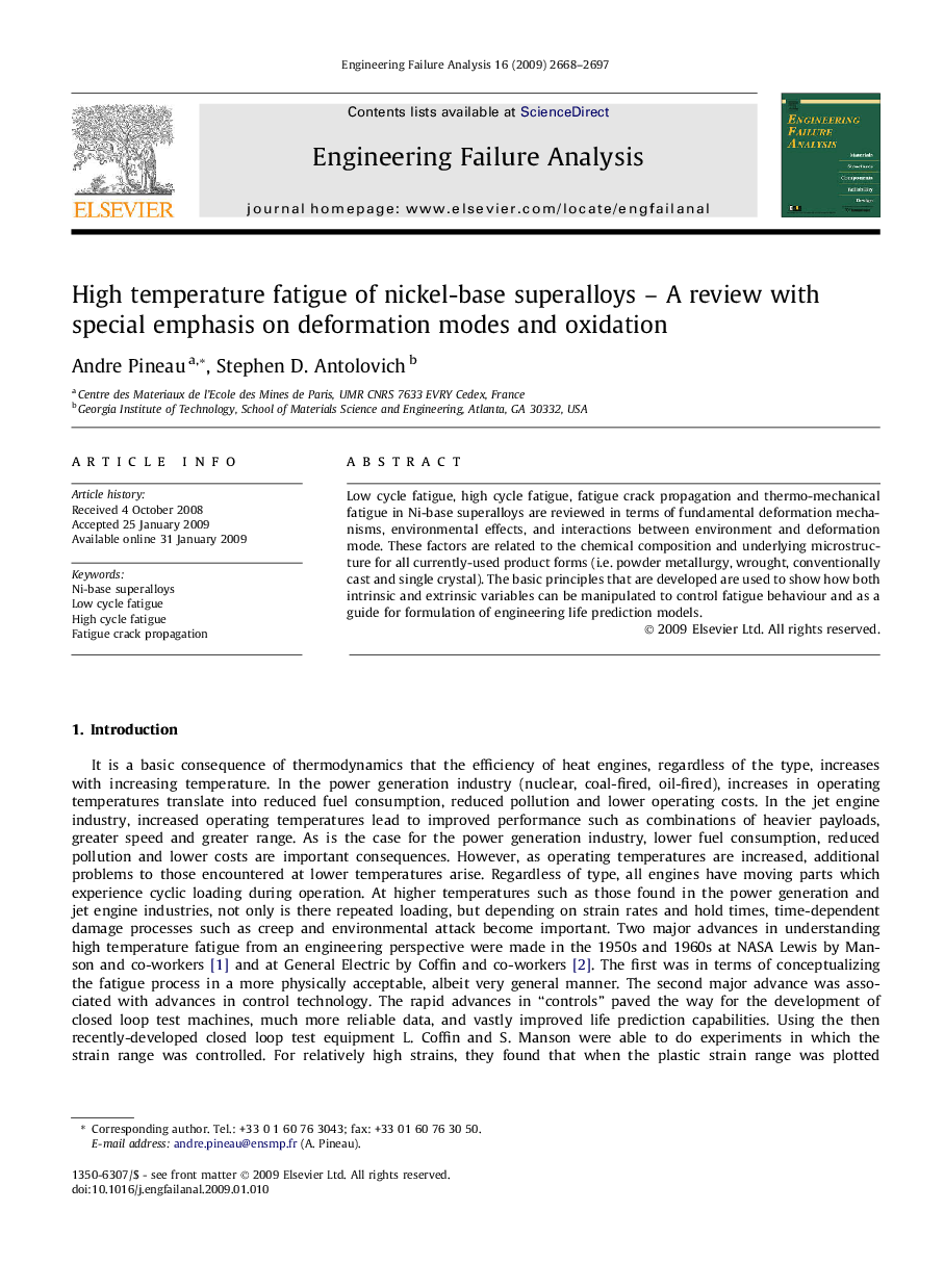 High temperature fatigue of nickel-base superalloys – A review with special emphasis on deformation modes and oxidation