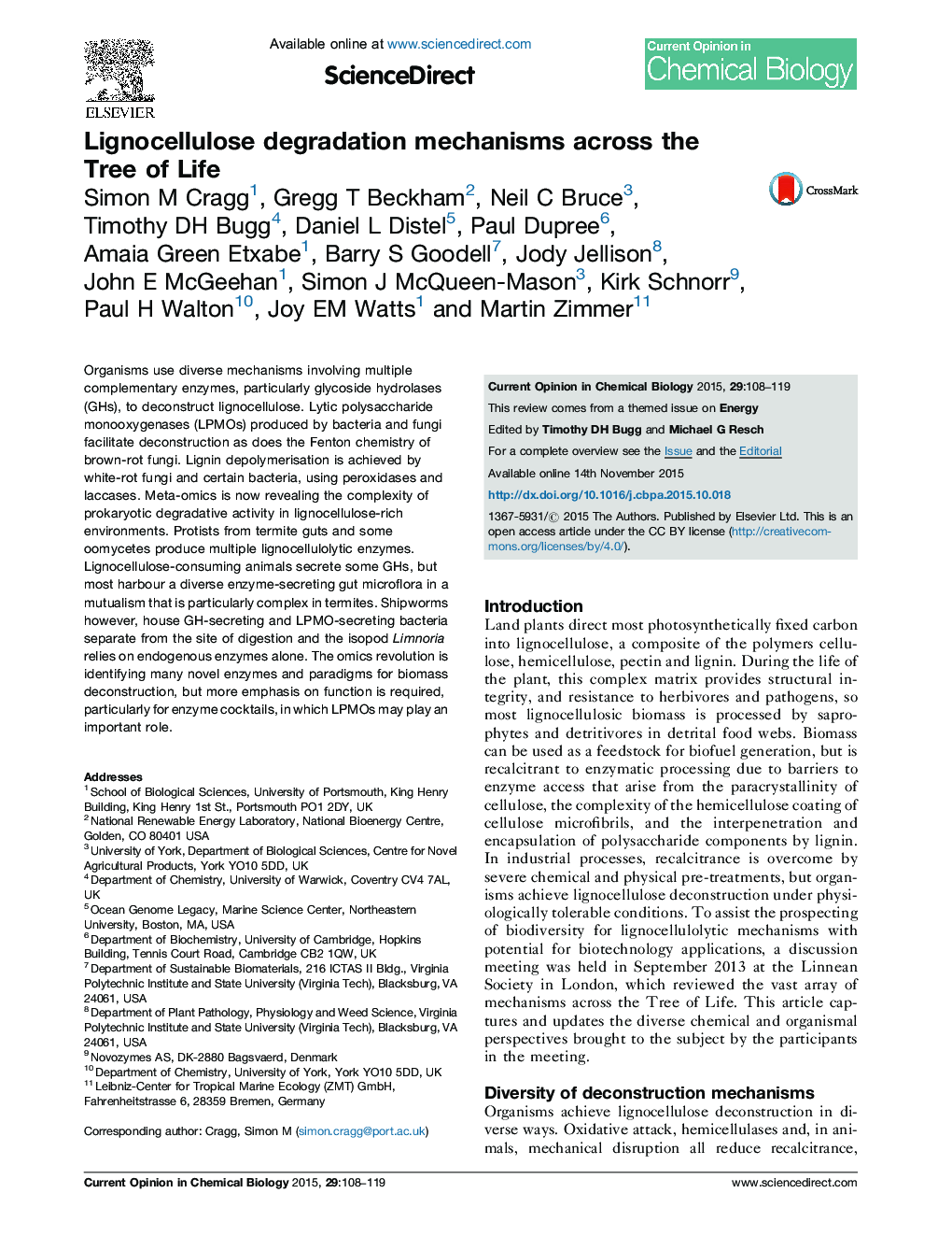 Lignocellulose degradation mechanisms across the Tree of Life
