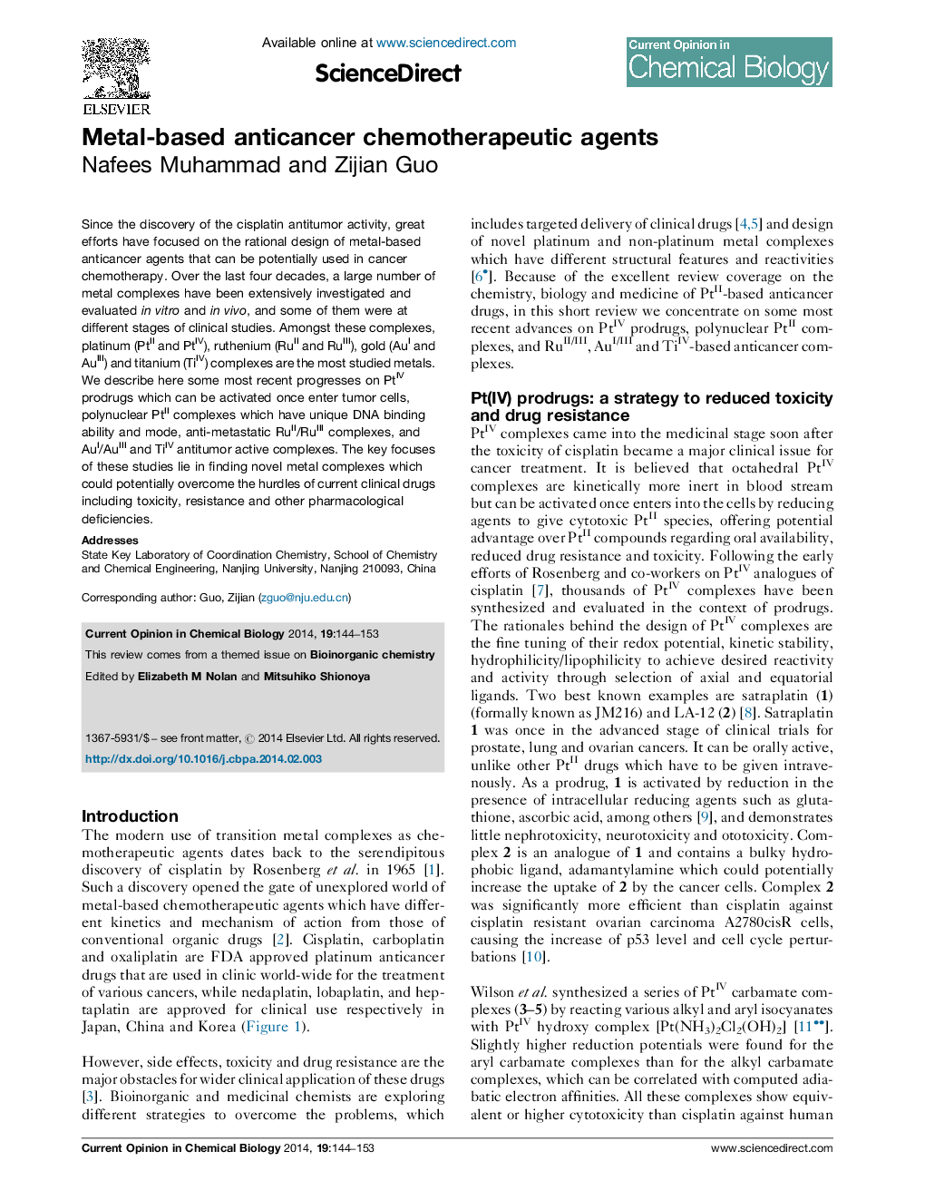 Metal-based anticancer chemotherapeutic agents