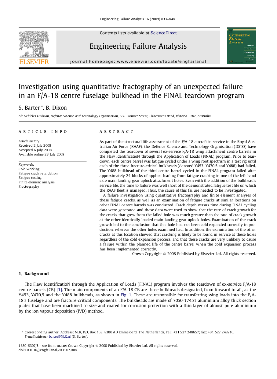 Investigation using quantitative fractography of an unexpected failure in an F/A-18 centre fuselage bulkhead in the FINAL teardown program