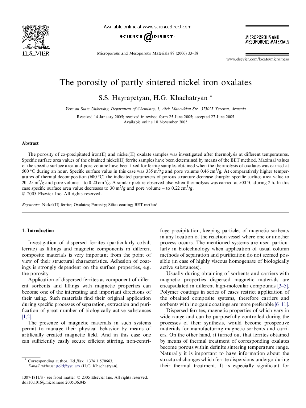 The porosity of partly sintered nickel iron oxalates