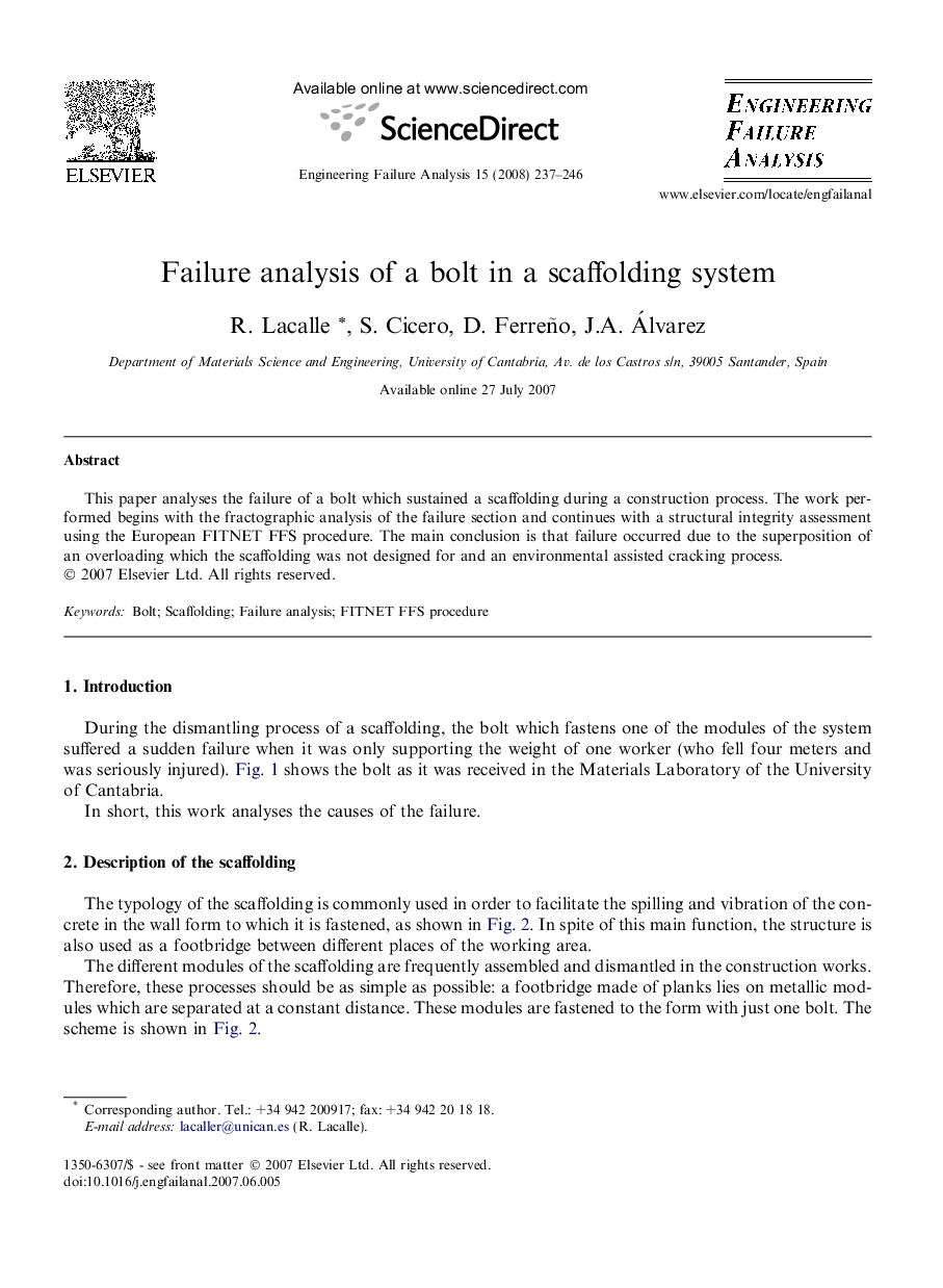 Failure analysis of a bolt in a scaffolding system