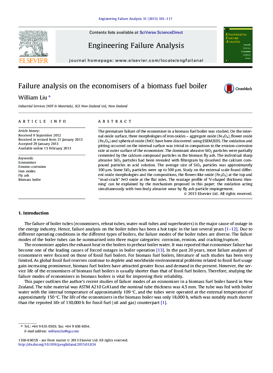 Failure analysis on the economisers of a biomass fuel boiler