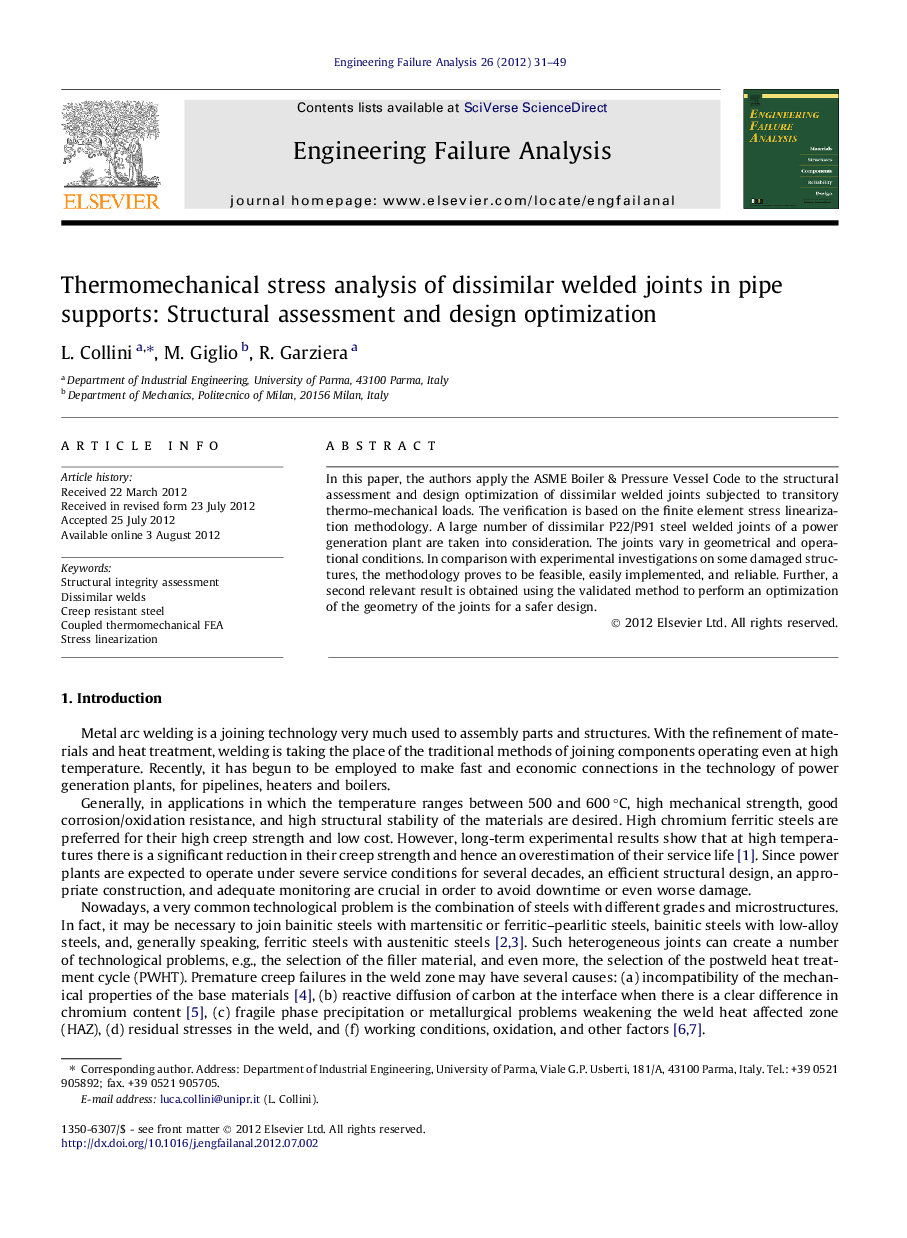 Thermomechanical stress analysis of dissimilar welded joints in pipe supports: Structural assessment and design optimization