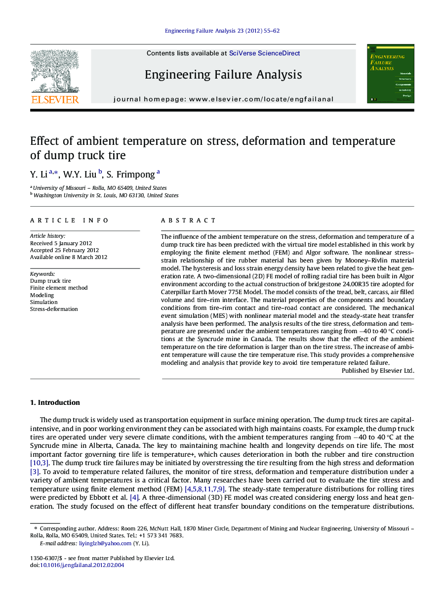 Effect of ambient temperature on stress, deformation and temperature of dump truck tire