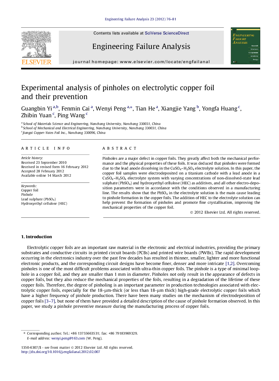 Experimental analysis of pinholes on electrolytic copper foil and their prevention