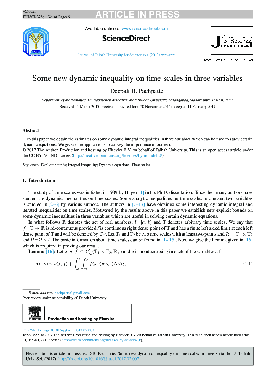 Some new dynamic inequality on time scales in three variables