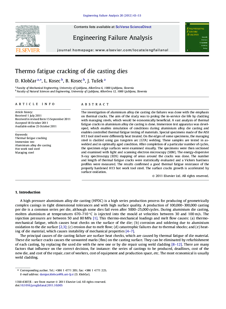 Thermo fatigue cracking of die casting dies