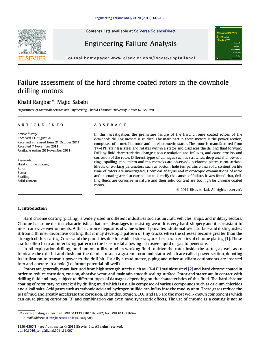 Failure assessment of the hard chrome coated rotors in the downhole drilling motors