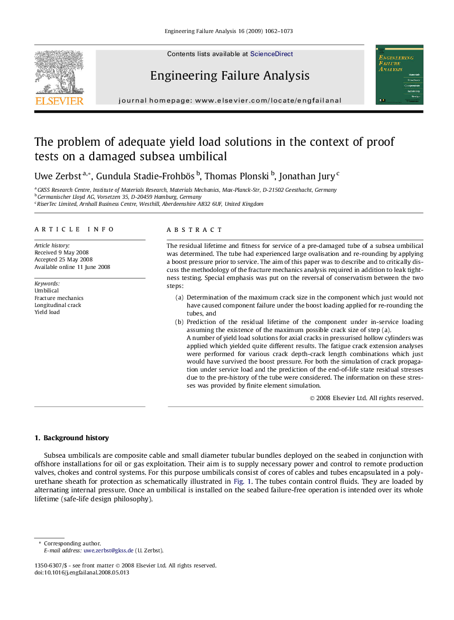 The problem of adequate yield load solutions in the context of proof tests on a damaged subsea umbilical