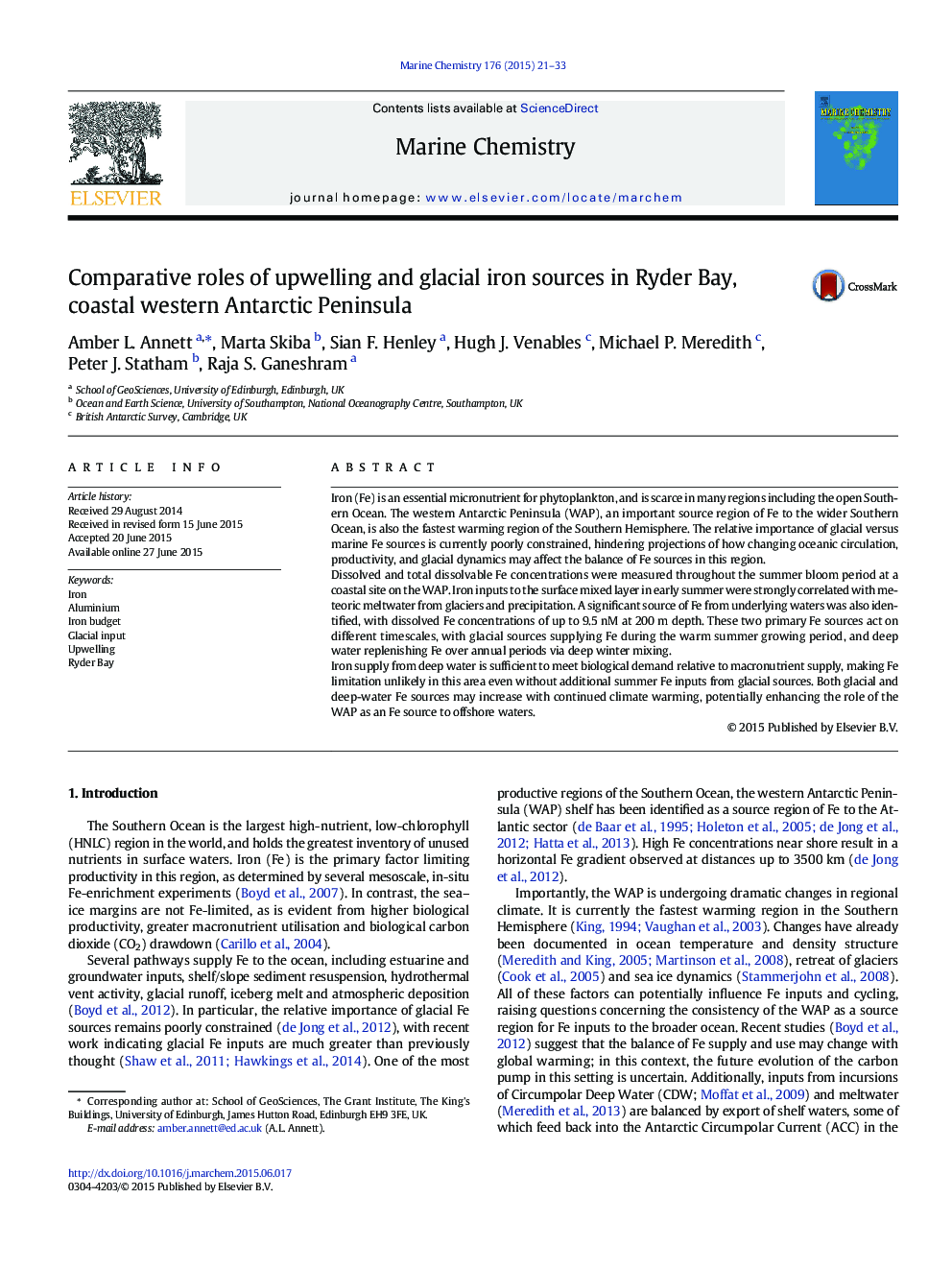 Comparative roles of upwelling and glacial iron sources in Ryder Bay, coastal western Antarctic Peninsula