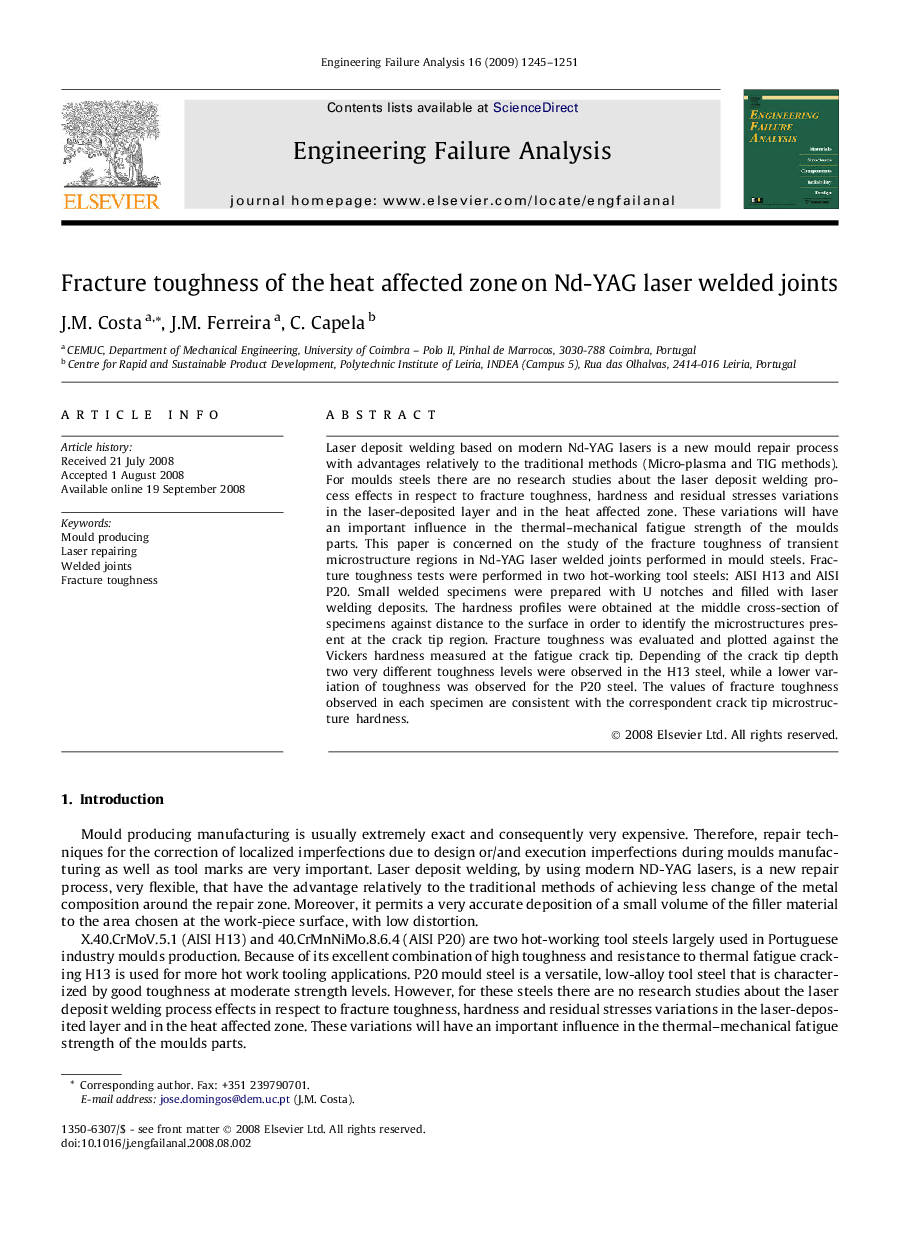 Fracture toughness of the heat affected zone on Nd-YAG laser welded joints