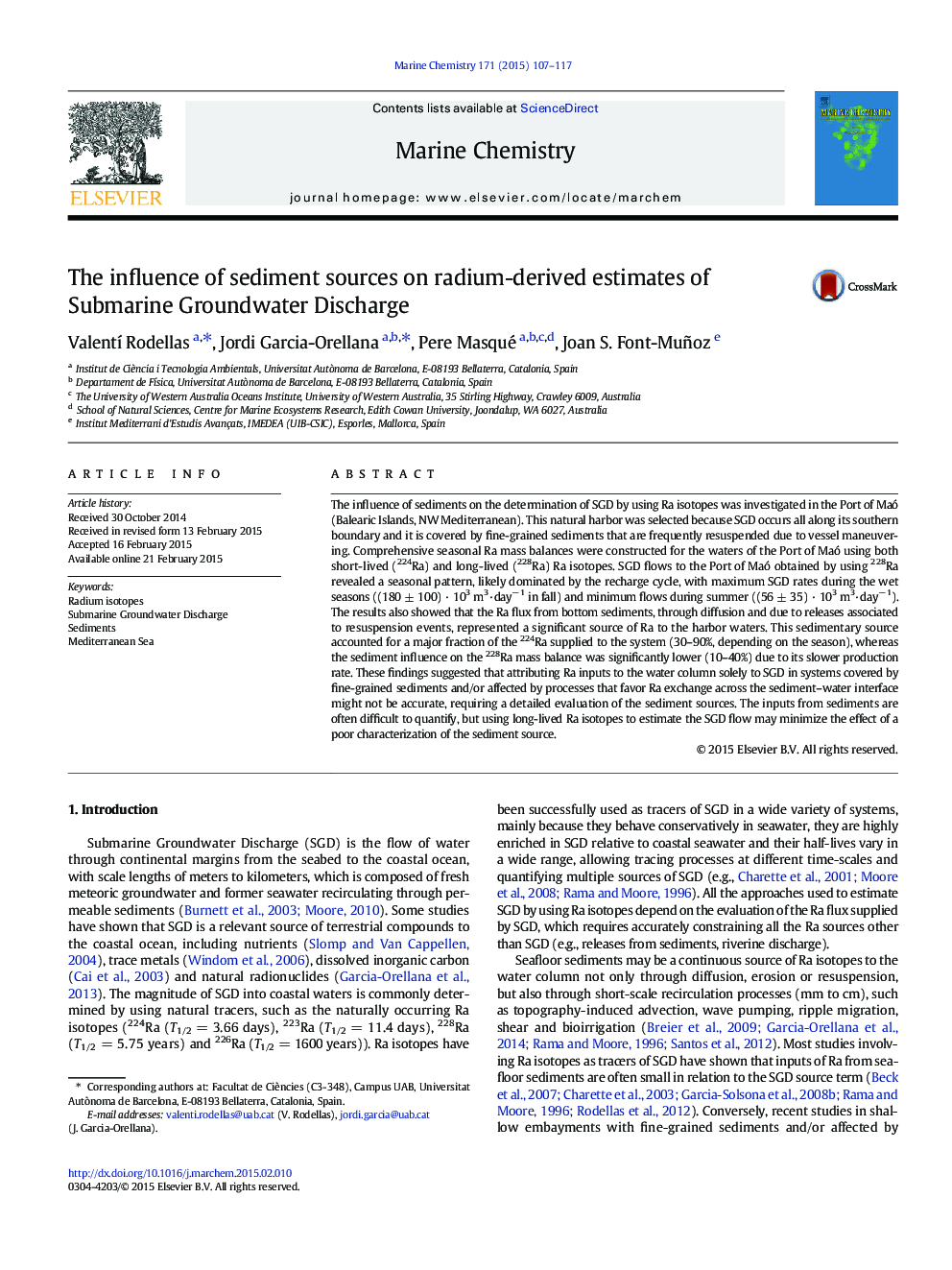 The influence of sediment sources on radium-derived estimates of Submarine Groundwater Discharge